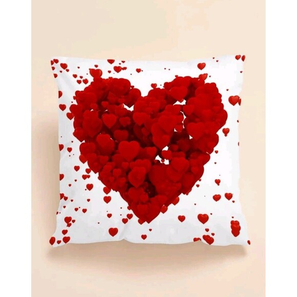 Red Valentine's Heart Print Cushion Cover Without Filler Pillowcase Set Of 3 - Picture 5 of 9